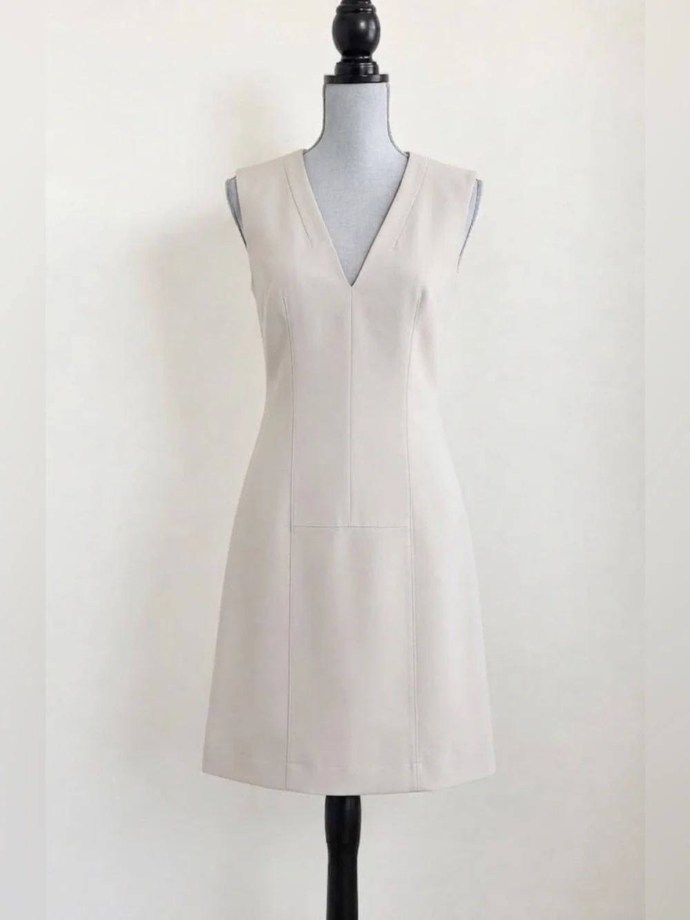 Vintage 2000s Hugo Boss Karna Deep V-Neck Sheath Dress US 8 Beige Officecore Y2K